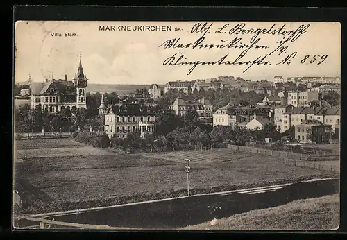 AK Markneukirchen i. Sa., Ortsansicht mit Villa Stark