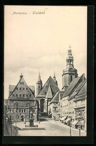 AK Eisleben, Marktplatz mit Lutherdenkmal