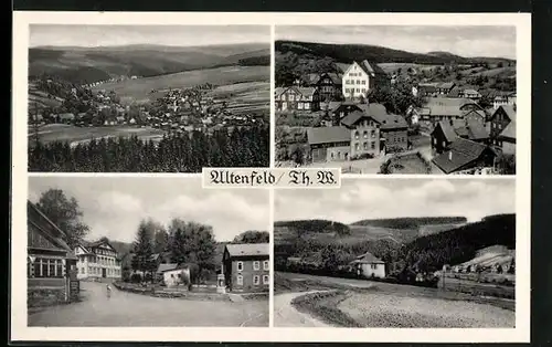AK Altenfeld (Thür. Wald), Vier Ansichten vom Ort und im Ort