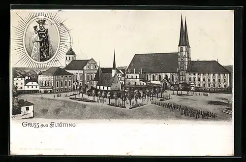 AK Altötting, Platz mit Kirchen und dem Gnadenbild