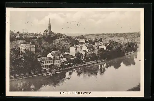 AK Halle-Cröllwitz /Saale, Blick über die Saale zur Stadt