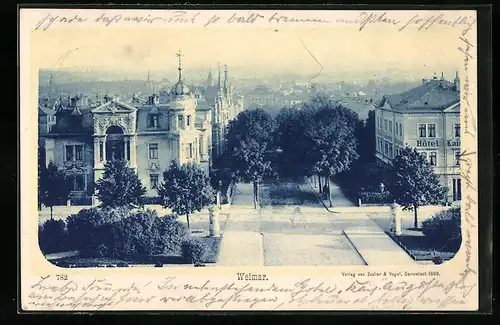 AK Weimar, Strassenpartie aus der Vogelschau