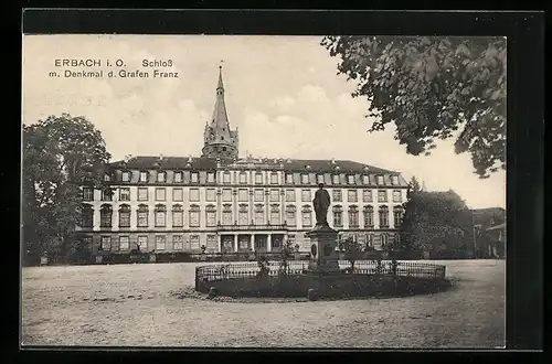 AK Erbach i. O., Schloss mit Denkmal des Grafen Franz