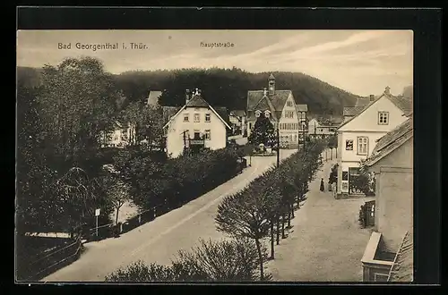 AK Bad Georgenthal i. Thür., Hauptstrasse aus der Vogelschau