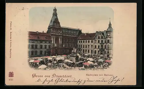 AK Düsseldorf, Marktplatz mit Rathaus