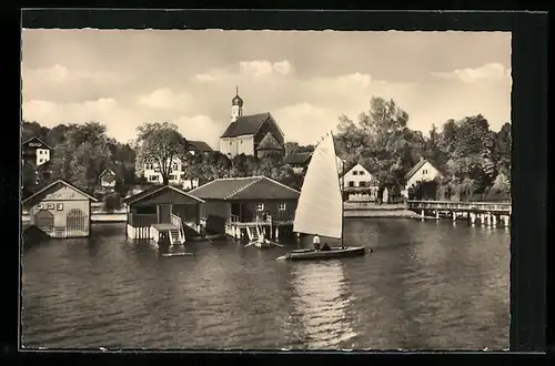 AK Unter-Schondorf am Ammersee, Blick auf das älteste Kirchlein am See