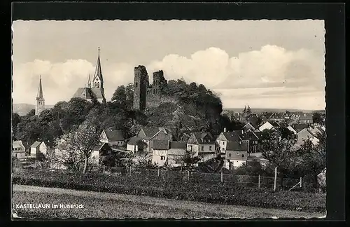 AK Kastellaun im Hunsrück, Ortsansicht mit Ruine