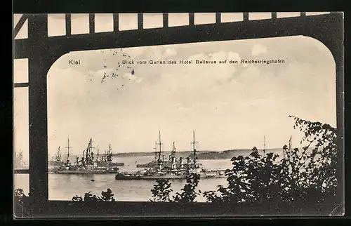 AK Kiel, Blick vom Garten des Hotel Bellevue auf den Reichskriegshafen
