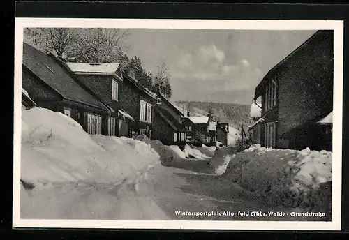 AK Altenfeld (Thür. Wald), Grundstrasse im Schnee