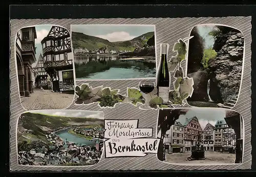 AK Bernkastel /Mosel, Fünf Ansichten von und aus der Stadt