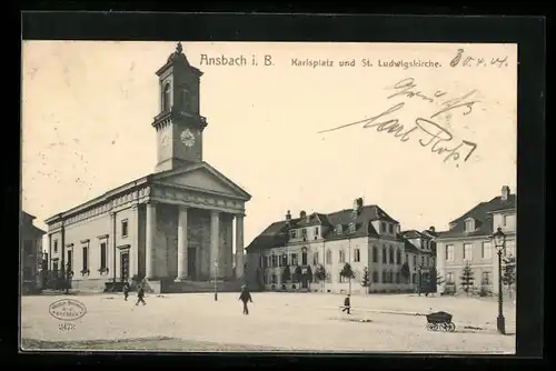 AK Ansbach i. B., Karlsplatz und St. Ludwigskirche