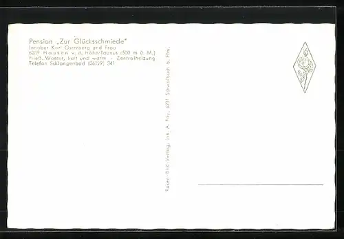 AK Hausen v. d. Höhe /Taunus, Totalansicht, Pension Zur Glücksschmiede mit Speisesaal, Märchengarten