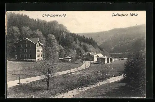 AK Gehlberg in Thür., Gehlberger`s Mühle aus der Vogelschau