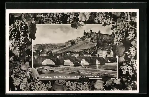 AK Würzburg, Alte Mainbrücke mit Festung Marienberg