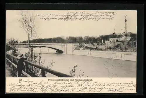 AK München, Prinzregentenbrücke und Friedensdenkmal