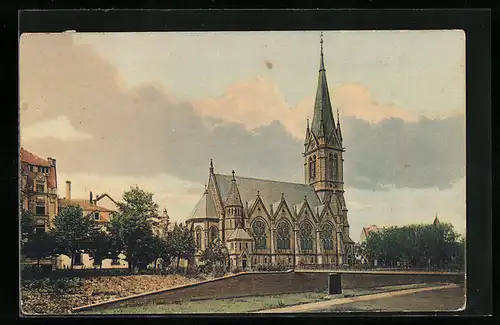 AK Pforzheim, Partie an der Nagold mit Stadtkirche