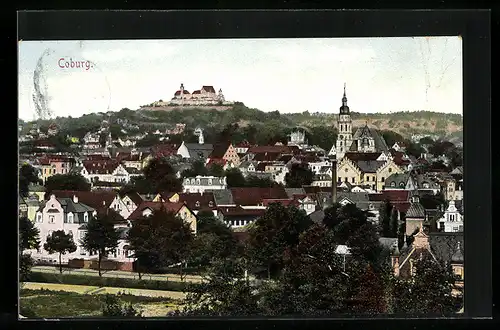AK Coburg, Ortsansicht aus der Vogelschau