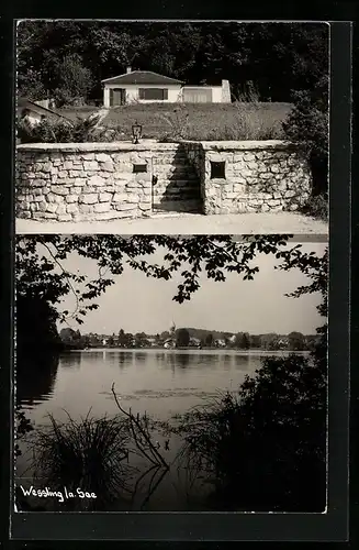 AK Wessling am See, Ortsansicht über den See, Wohngrundstück