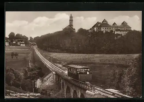 AK Augustusburg i. Erzgeb., Partie mit Bergbahn