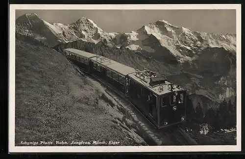 AK Schynige Platte-Bergbahn mit Blick auf Jungfrau, Mönch und Eiger