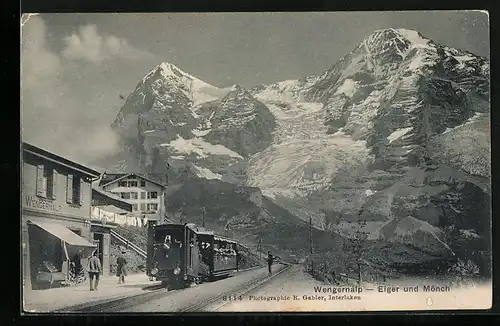 AK Wengernalp, Eiger und Mönch, Bergbahn