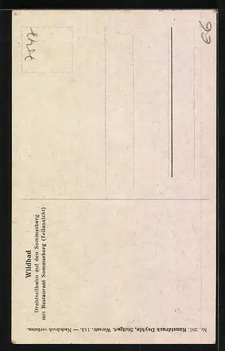 AK Wildbad, Drahtseilbahn auf dem Sommerberg mit Restaurant Sommerberg, Bergbahn