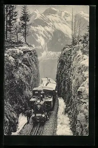 AK Brünigbahn auf der Passhöhe, Bergbahn