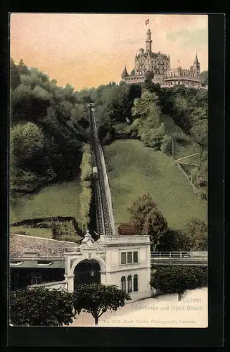 AK Luzern, Gütschbahn und Hotel Gütsch, Bergbahn
