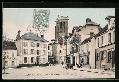 AK Maule, L`Eglise, Place du Marche