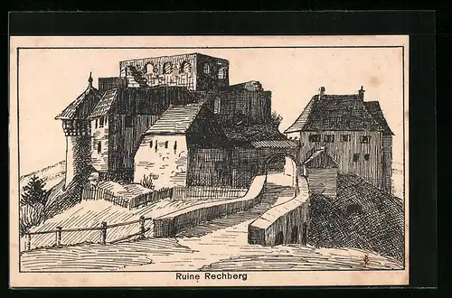 Künstler-AK Rechberg, Blick auf die Burgruine