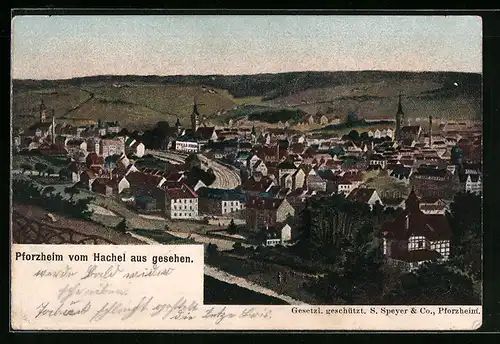 AK Pforzheim, Panorama vom Hachel aus gesehen