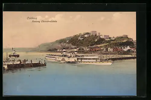 AK Coblenz, Blick auf die Festung Ehrenbreitstein