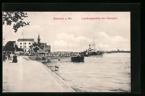 AK Biebrich am Rhein, Landungsstelle der Dampfer