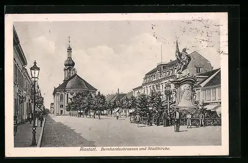 AK Rastatt, Bernhardusbrunnen und Stadtkirche