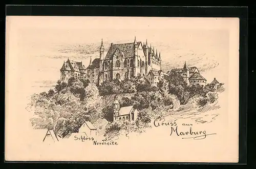 Künstler-AK Marburg a. Lahn, Nordseite des Schlosses