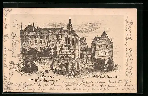 Künstler-AK Marburg a. Lahn, Schlossansicht von Süden