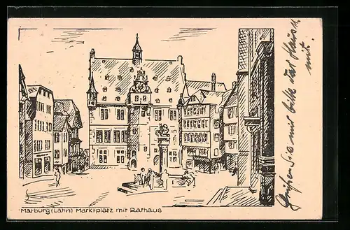 AK Marburg a. Lahn, Rathaus am Marktplatz