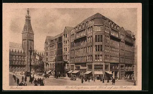 AK Hamburg, Mönckebergstrasse mit Blick auf das Rathaus