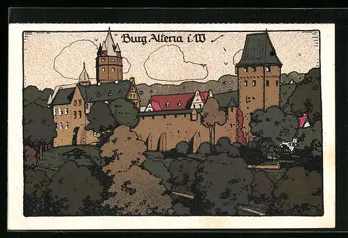 Steindruck-AK Altena i. W., Blick auf die Burg