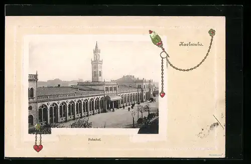 AK Karlsruhe, Der Bahnhof aus der Vogelschau