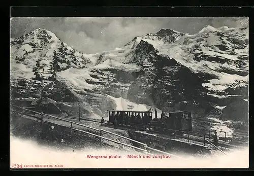 AK Wengernalpbahn mit Mönch und Jungfrau, Bergbahn