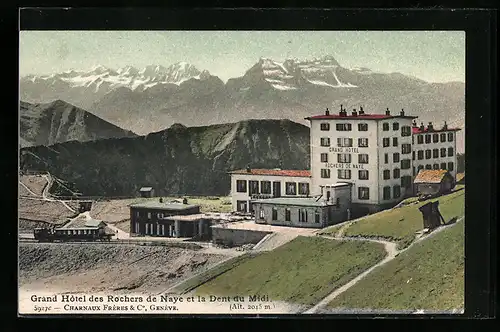 AK Rochers de Naye, Grand Hotel et la Dent du Midi, Bergbahn
