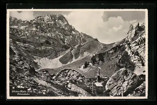 AK Pilatus-Kulm, Pilatusbahn auf dem Weg durch die Berge, Bergbahn