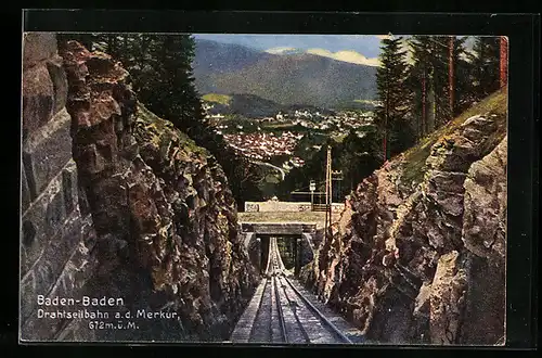 AK Baden-Baden, Drahtseilbahn a. d. Merkur, Bergbahn