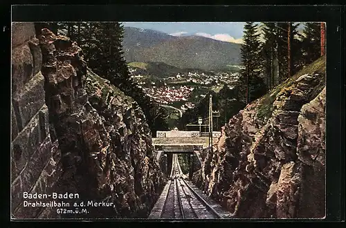 AK Baden-Baden, Drahtseilbahn a. d. Merkur, Bergbahn
