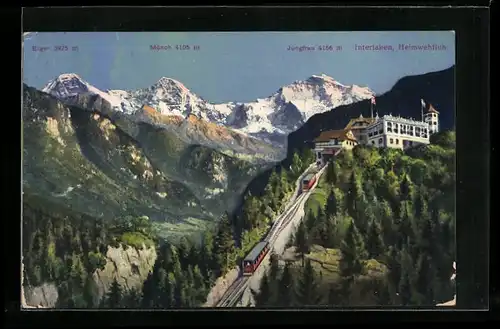 AK Interlaken-Heimwehfluh, Bergbahnen vor Bergpanorama