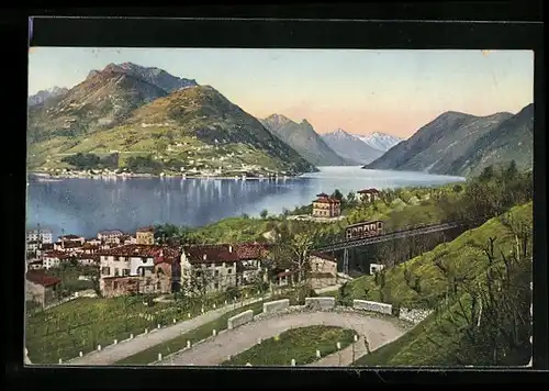 AK Lugano, Veduta verso Castagnola, Bergbahn