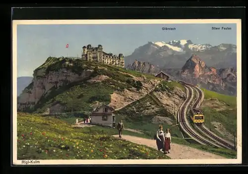 AK Rigi-Kulm, Bergbahn mit Glärnisch und Böser Faulen