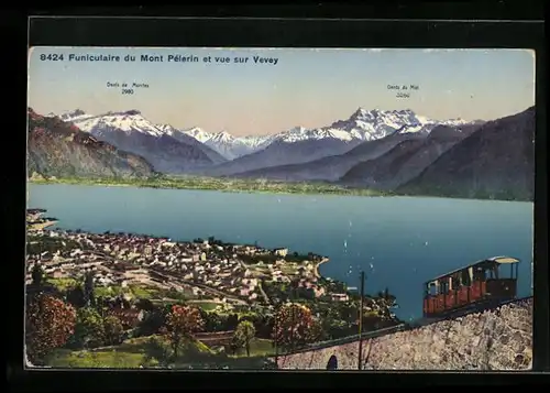 AK Vevey, Funiculaire du Mont Pelerin et vue sur Vevey, Bergbahn