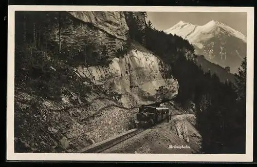 AK Bergbahn Brünigbahn auf ansteigender Strecke